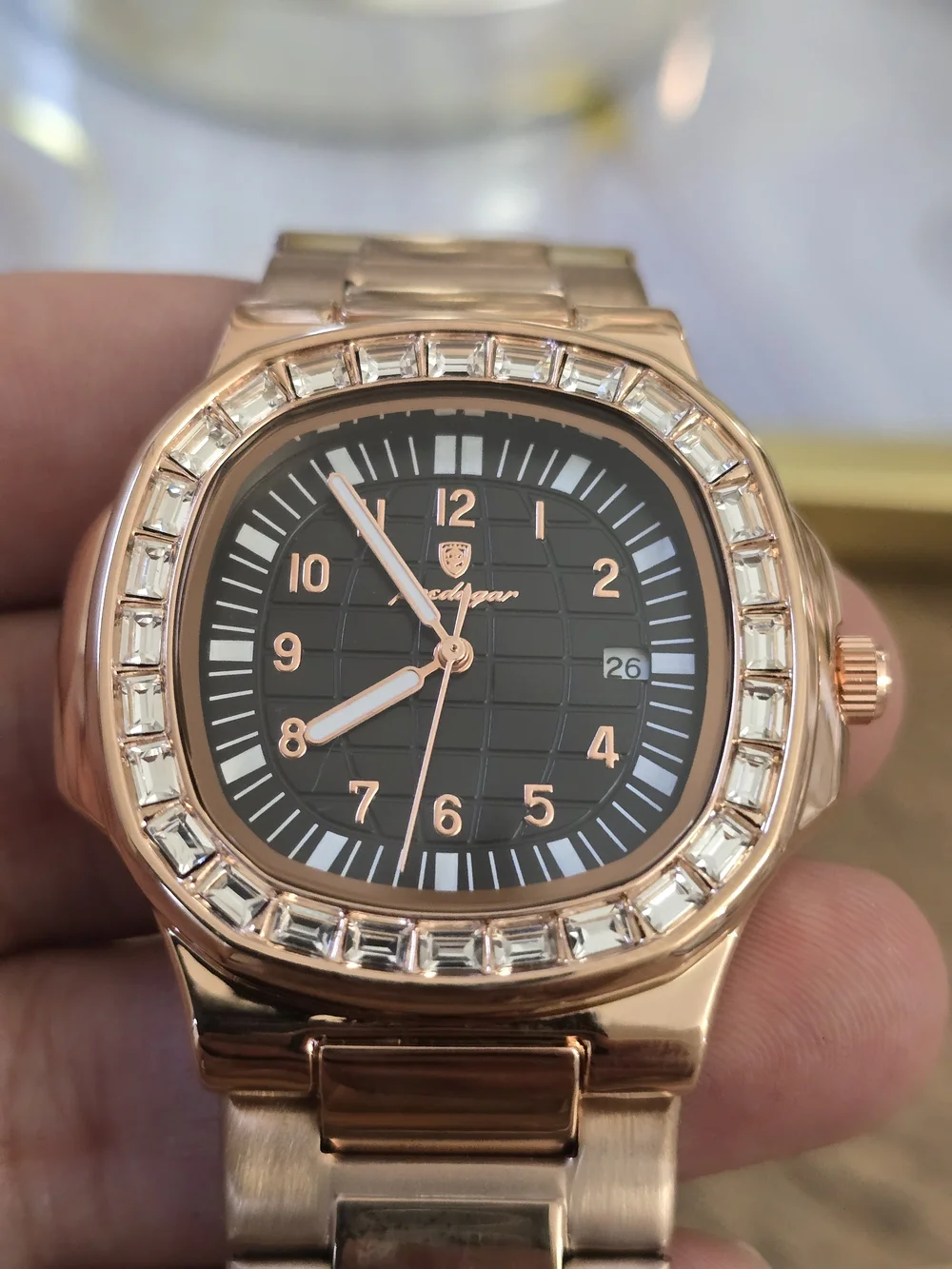 Rose Gold Men's Watch with Black Dial by -